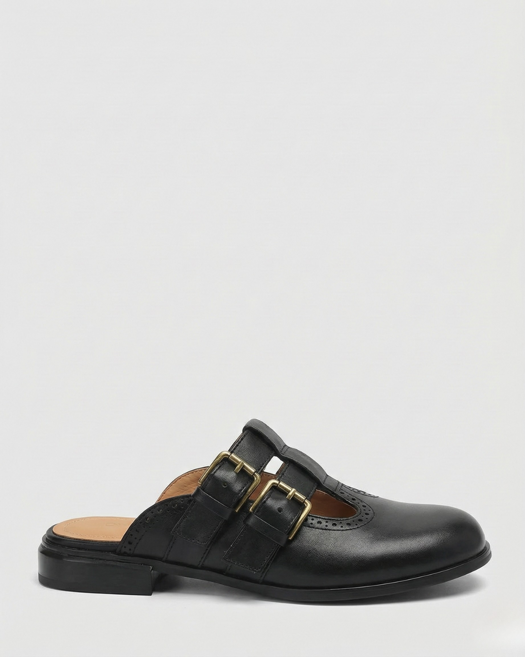 Elodie Leather Double Buckle Flat Mules
