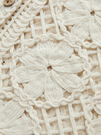 Amara Floral Crochet Button-Down Crop Top