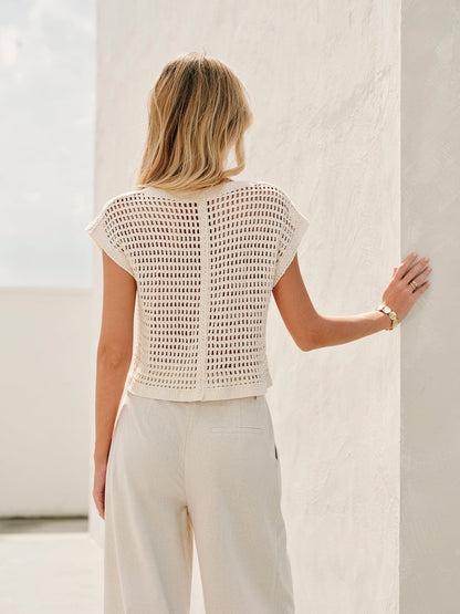 Amara Floral Crochet Button-Down Crop Top