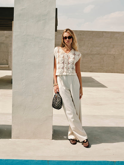 Amara Floral Crochet Button-Down Crop Top