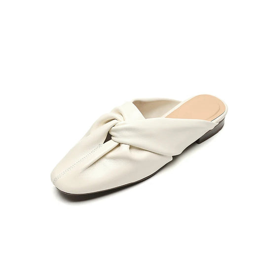 Nora Square Toe Leather Flat Mules