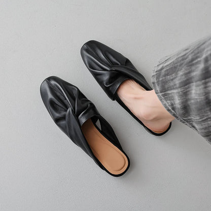 Nora Square Toe Leather Flat Mules