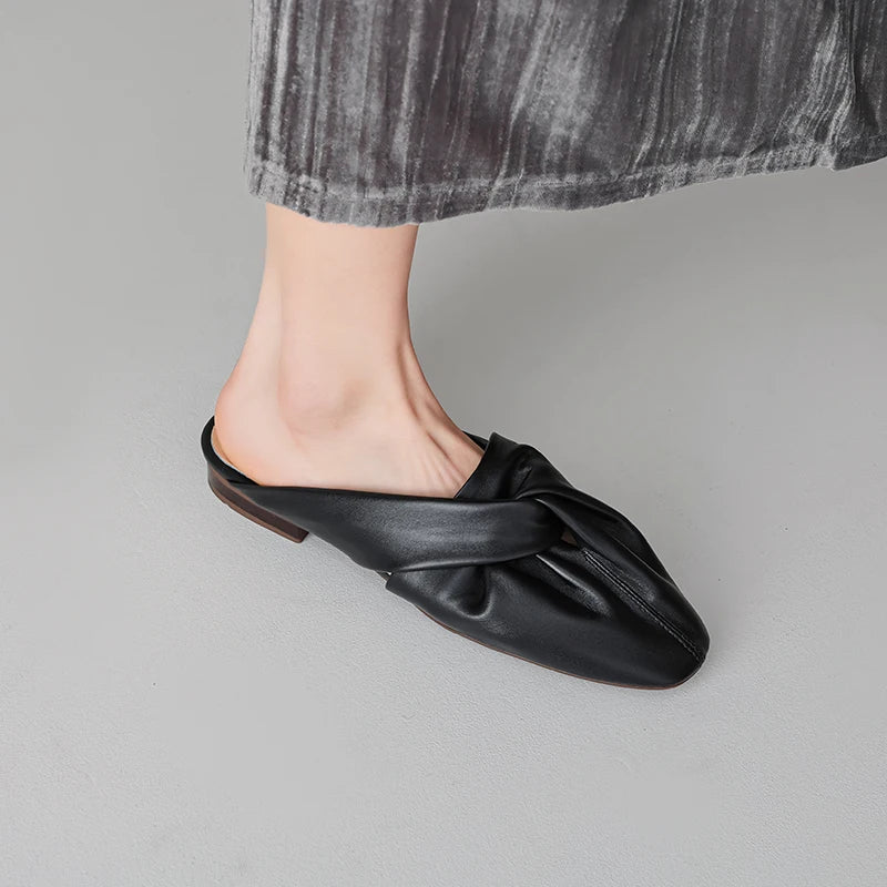Nora Square Toe Leather Flat Mules