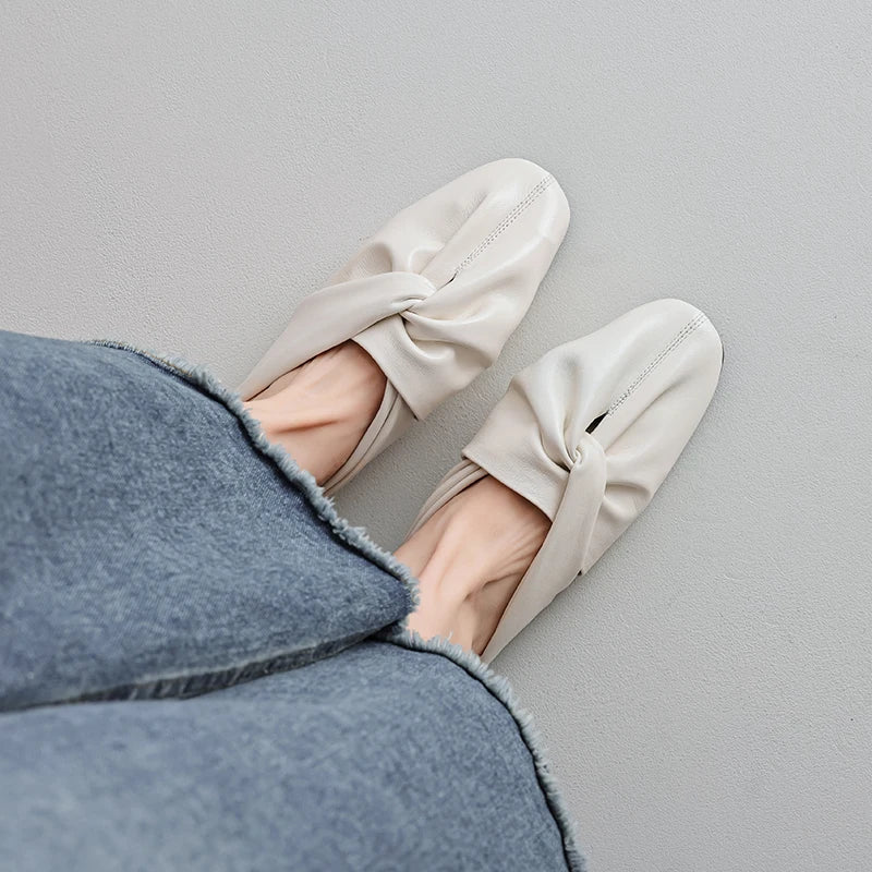 Nora Square Toe Leather Flat Mules