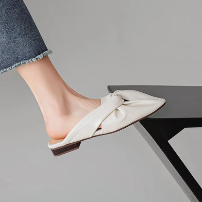 Nora Square Toe Leather Flat Mules