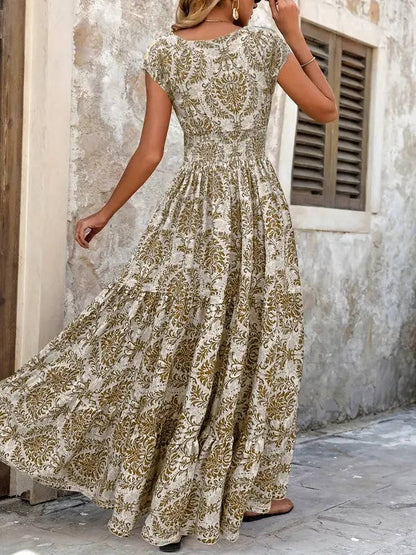 Isla | Women's Elastic Waist Tiered Boho Maxi Dress