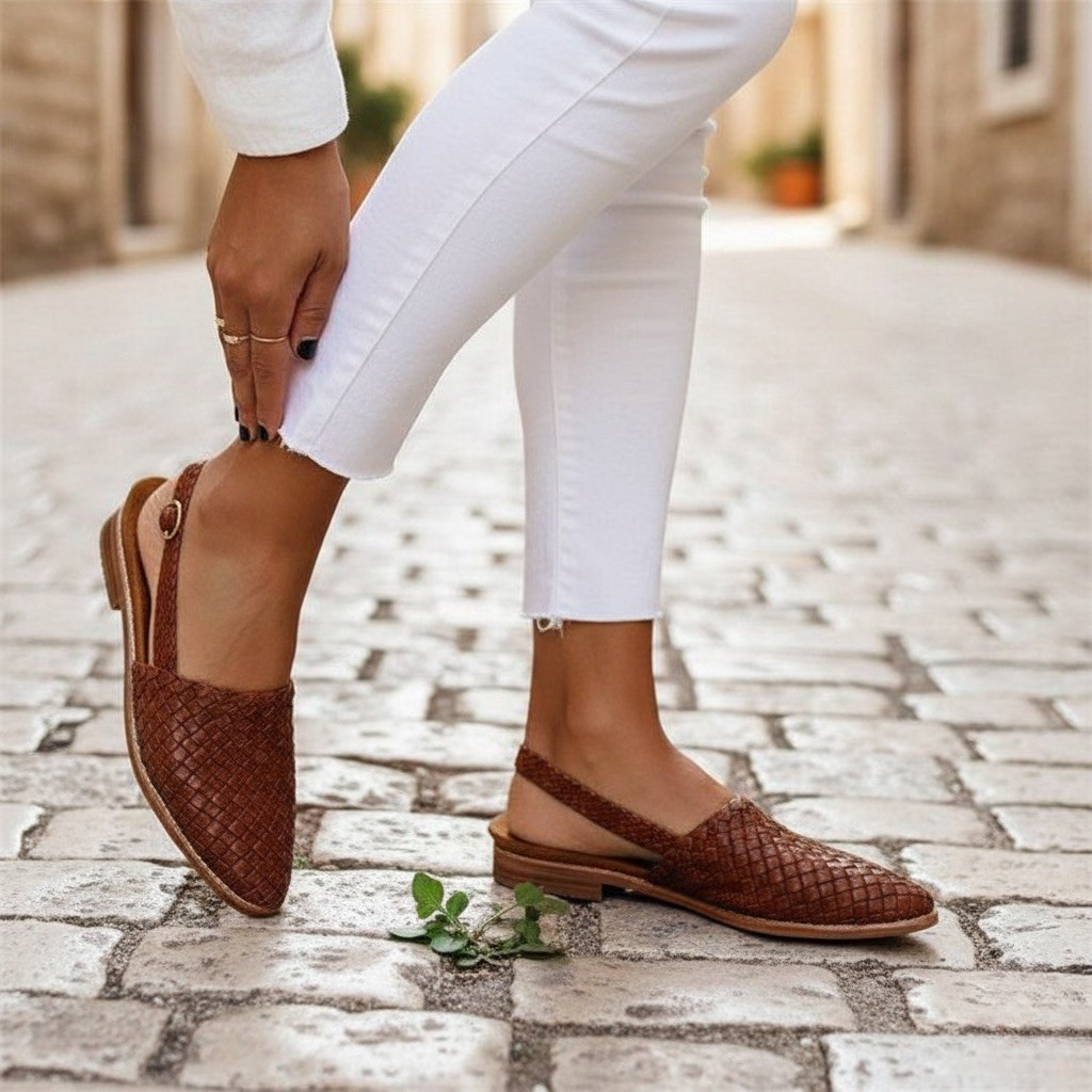 Sienna Cushioned Woven Faux Leather Flats
