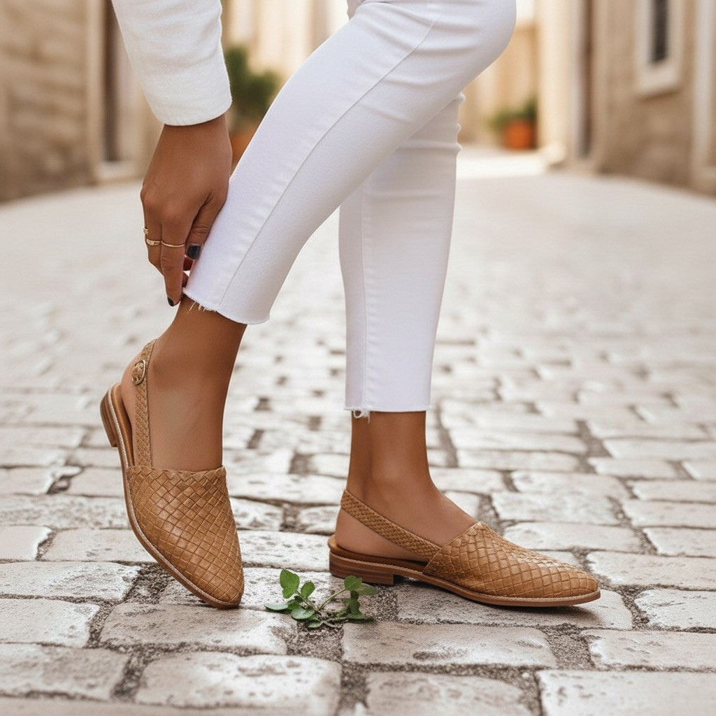 Sienna Cushioned Woven Faux Leather Flats