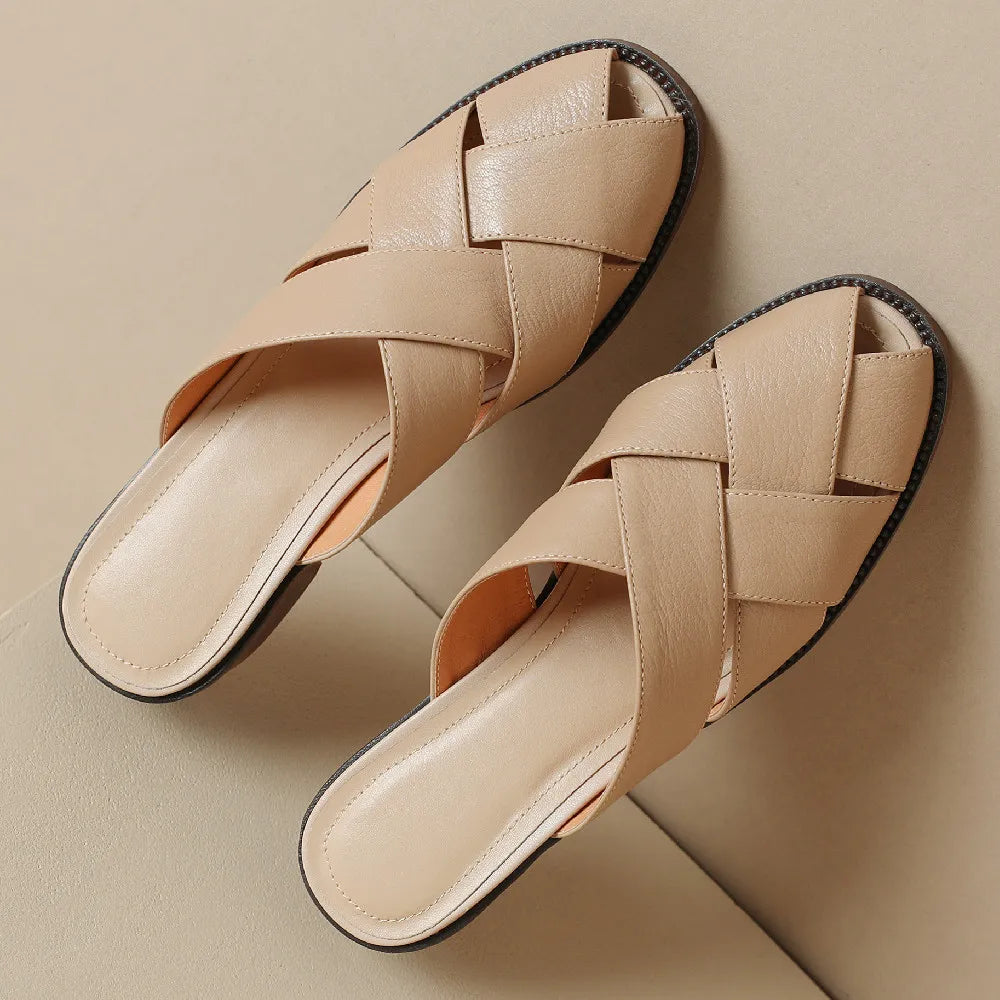 Camille Woven Leather Flat Mules