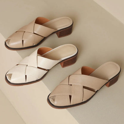 Camille Woven Leather Flat Mules