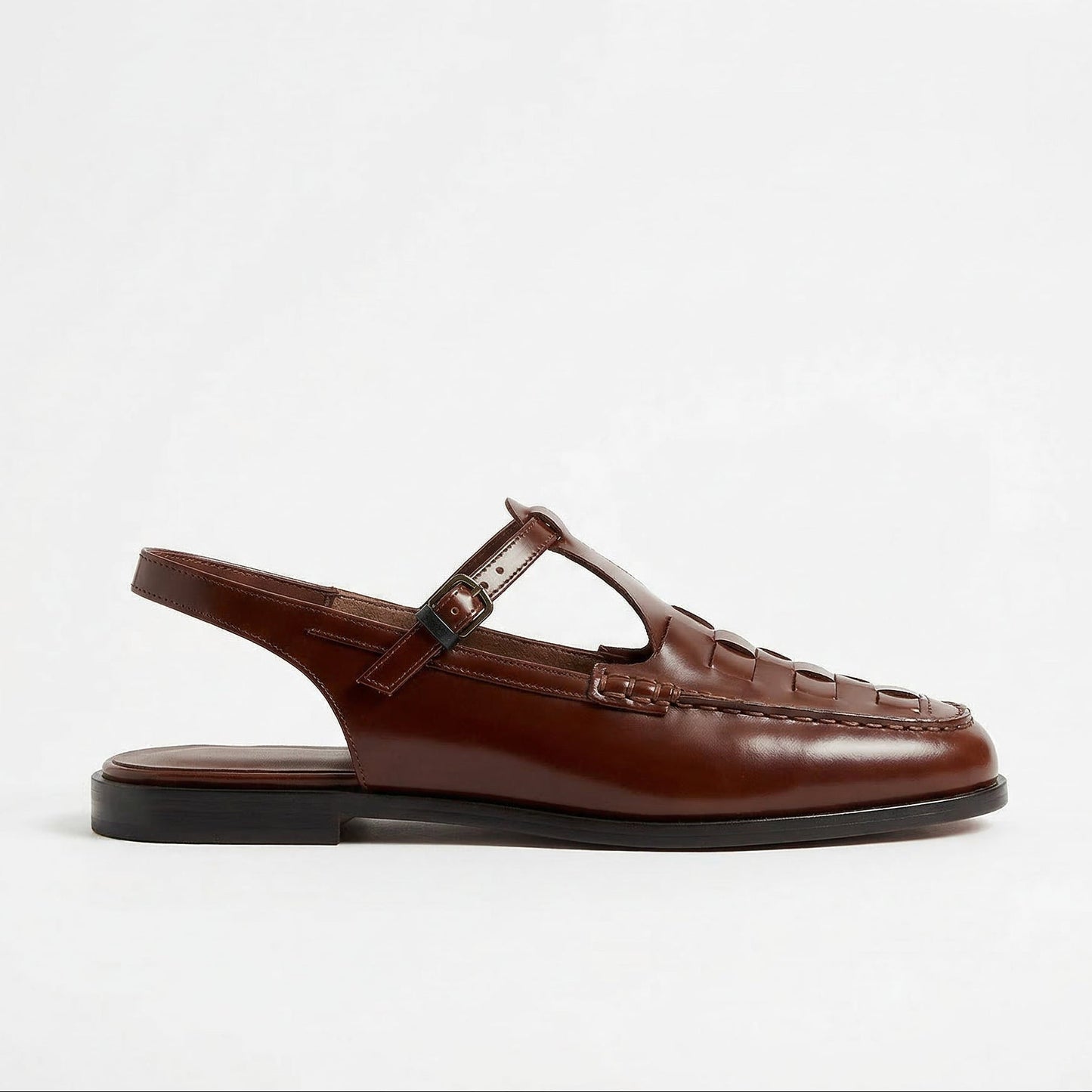Marina Woven Leather T-Bar Slingback Sandals