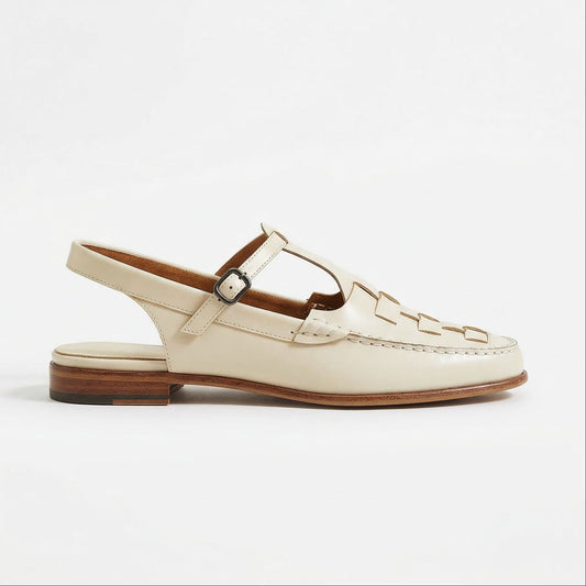 Marina Woven Leather T-Bar Slingback Sandals