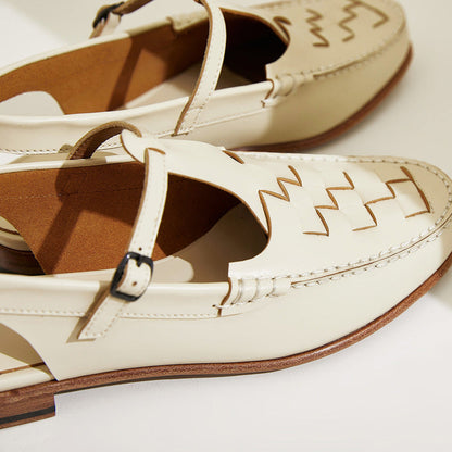 Marina Woven Leather T-Bar Slingback Sandals