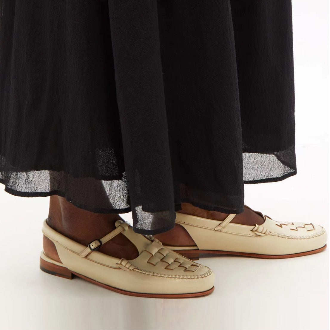 Marina Woven Leather T-Bar Slingback Sandals
