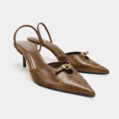Amara Pointed Toe Slingback Kitten Heels