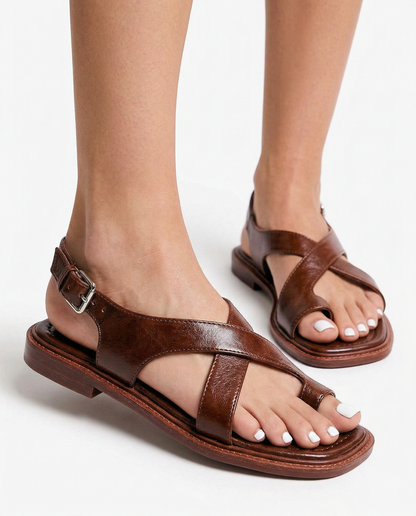 Elara Leather Toe Loop Slingback Sandals