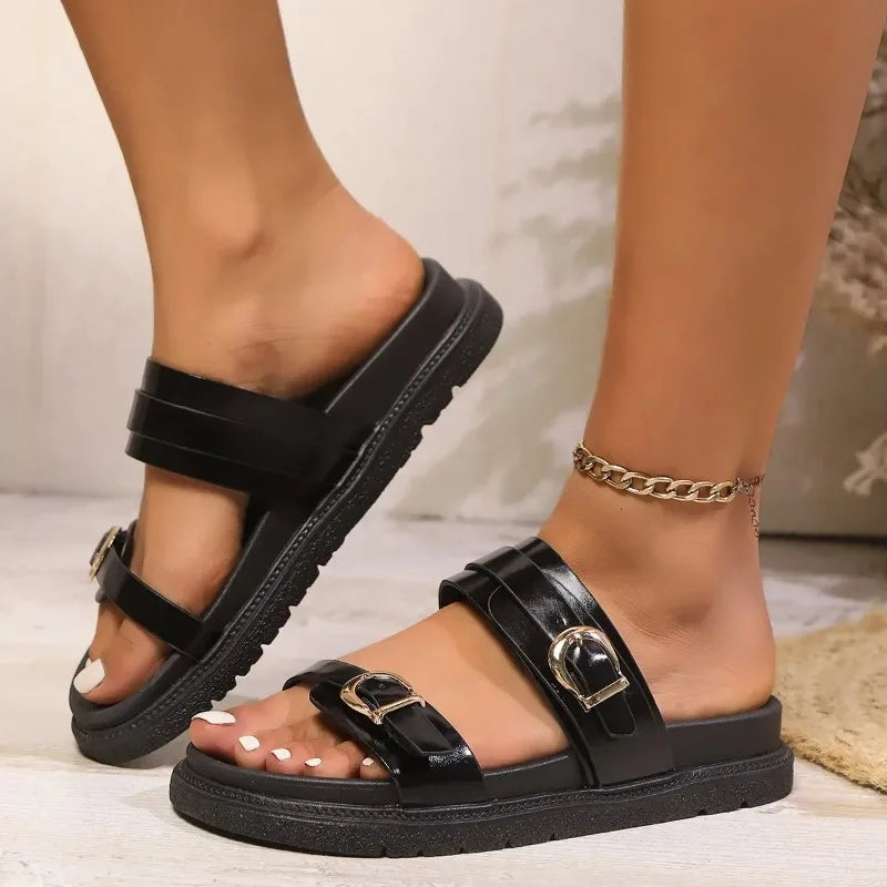 Elise Double Strap Buckle Flat Sandals