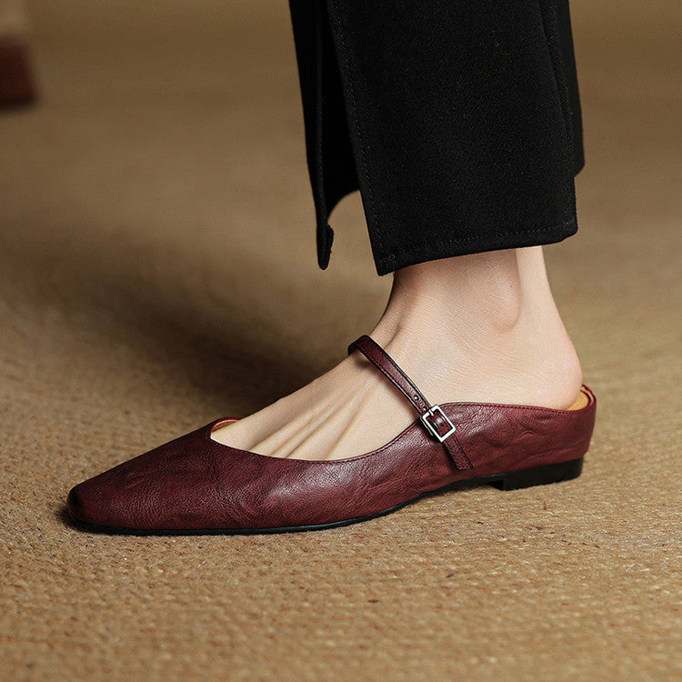 Elodie Pointed Toe Leather Mary Jane Mules