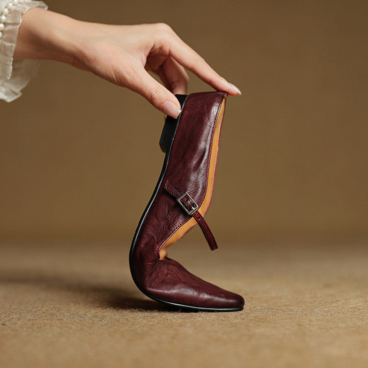 Elodie Pointed Toe Leather Mary Jane Mules