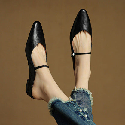 Elodie Pointed Toe Leather Mary Jane Mules