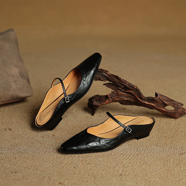 Elodie Pointed Toe Leather Mary Jane Mules
