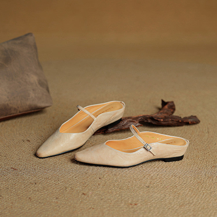 Elodie Pointed Toe Leather Mary Jane Mules
