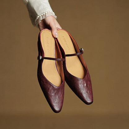 Elodie Pointed Toe Leather Mary Jane Mules