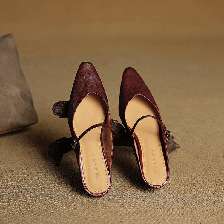 Elodie Pointed Toe Leather Mary Jane Mules