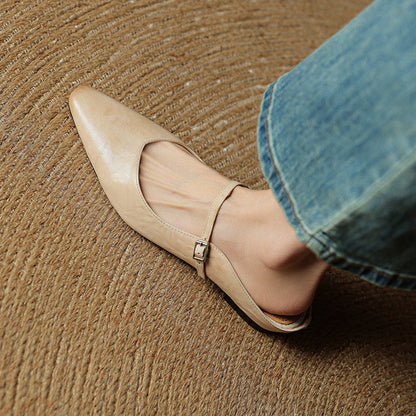 Elodie Pointed Toe Leather Mary Jane Mules