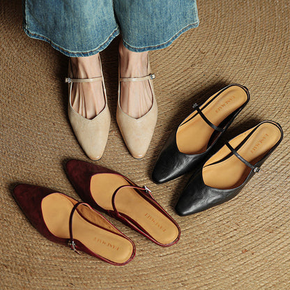 Elodie Pointed Toe Leather Mary Jane Mules