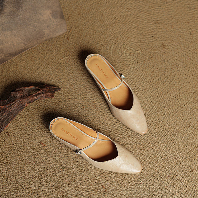 Elodie Pointed Toe Leather Mary Jane Mules