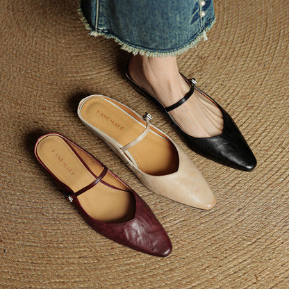 Elodie Pointed Toe Leather Mary Jane Mules