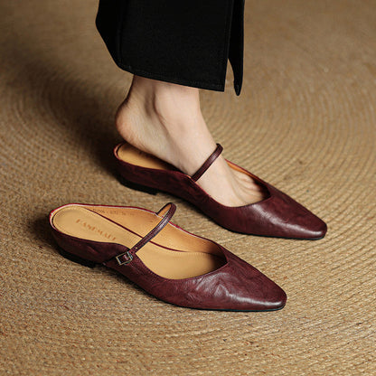 Elodie Pointed Toe Leather Mary Jane Mules