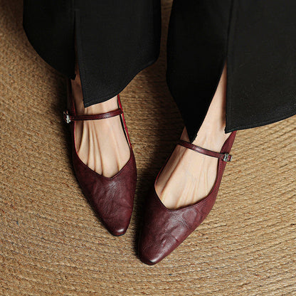 Elodie Pointed Toe Leather Mary Jane Mules