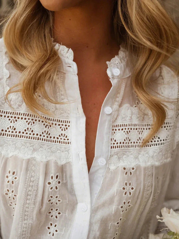 Elena Eyelet Embroidered Long Sleeve Blouse
