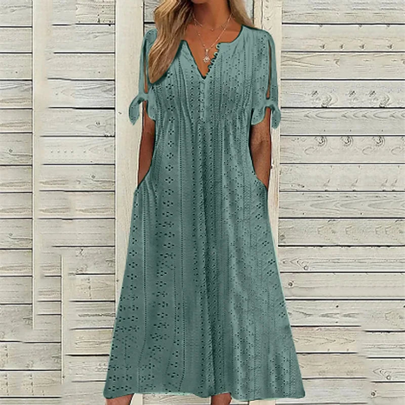 Aurelia V-Neck Eyelet Midi Dress