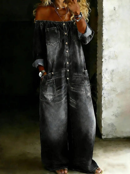 Noelle Off-Shoulder Denim Jumpsuit