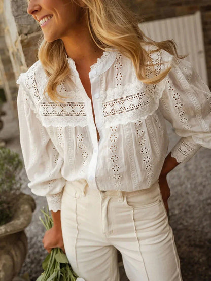 Elena Eyelet Embroidered Long Sleeve Blouse