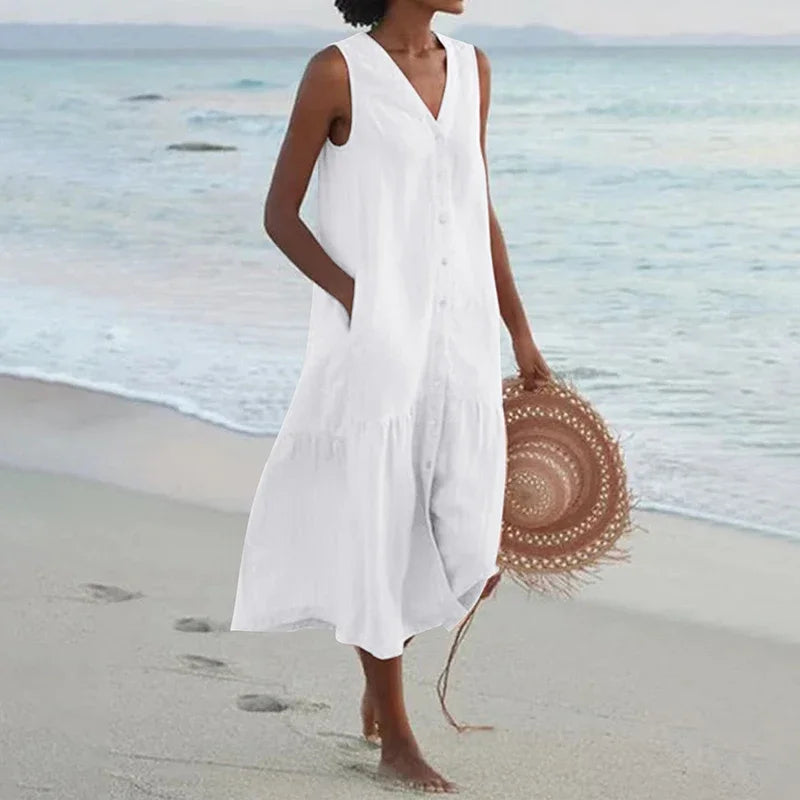 Elodie Relaxed V-Neck Midi Dress