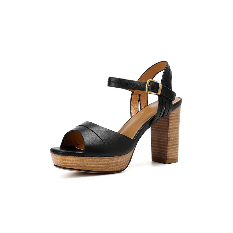 Daphne Leather Platform Block Heel Sandals