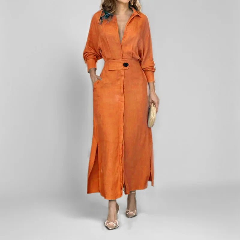 Isla V-Neck Maxi Shirt Dress