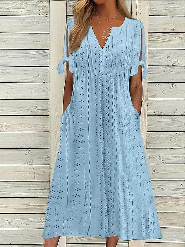 Aurelia V-Neck Eyelet Midi Dress