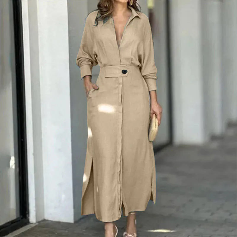 Isla V-Neck Maxi Shirt Dress