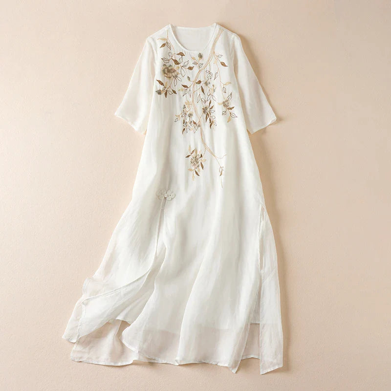Adeline Embroidered Linen Maxi Dress
