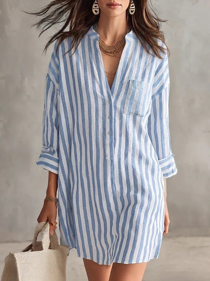 Nadia Striped Mini Shirt Dress