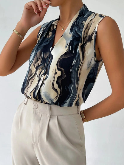 Mira Marble Print V-Neck Blouse