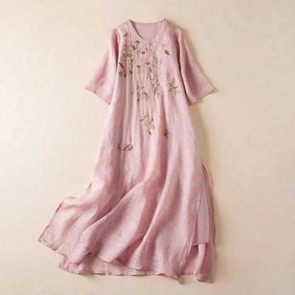 Adeline Embroidered Linen Maxi Dress