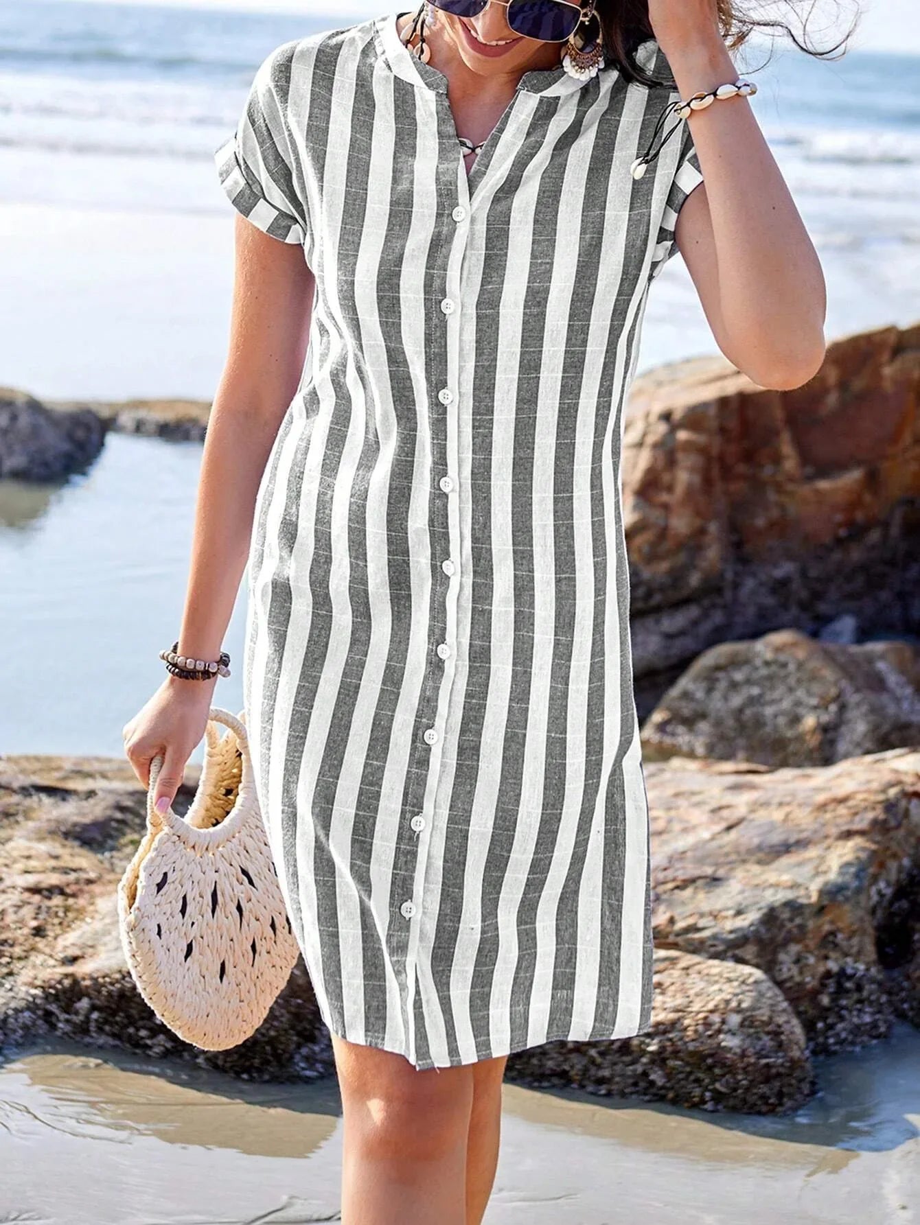 Lenora Striped Mini Shirt Dress