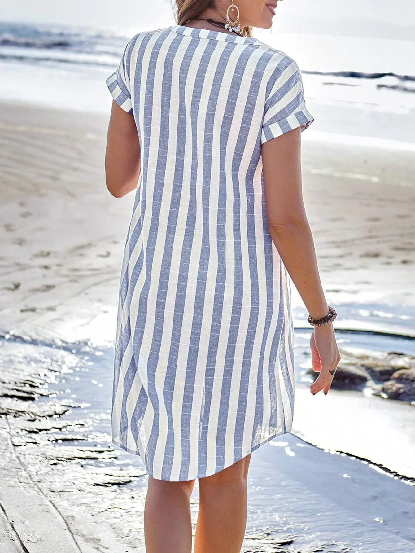Lenora Striped Mini Shirt Dress