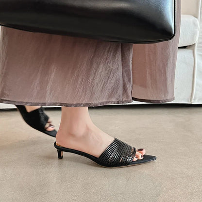 Vivienne Pleated Leather Kitten Heel Mules